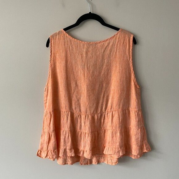 Vivid Tiered Linen Pullover Scoop Neck Casual Tank Top Blouse Orange Large - Picture 3 of 8